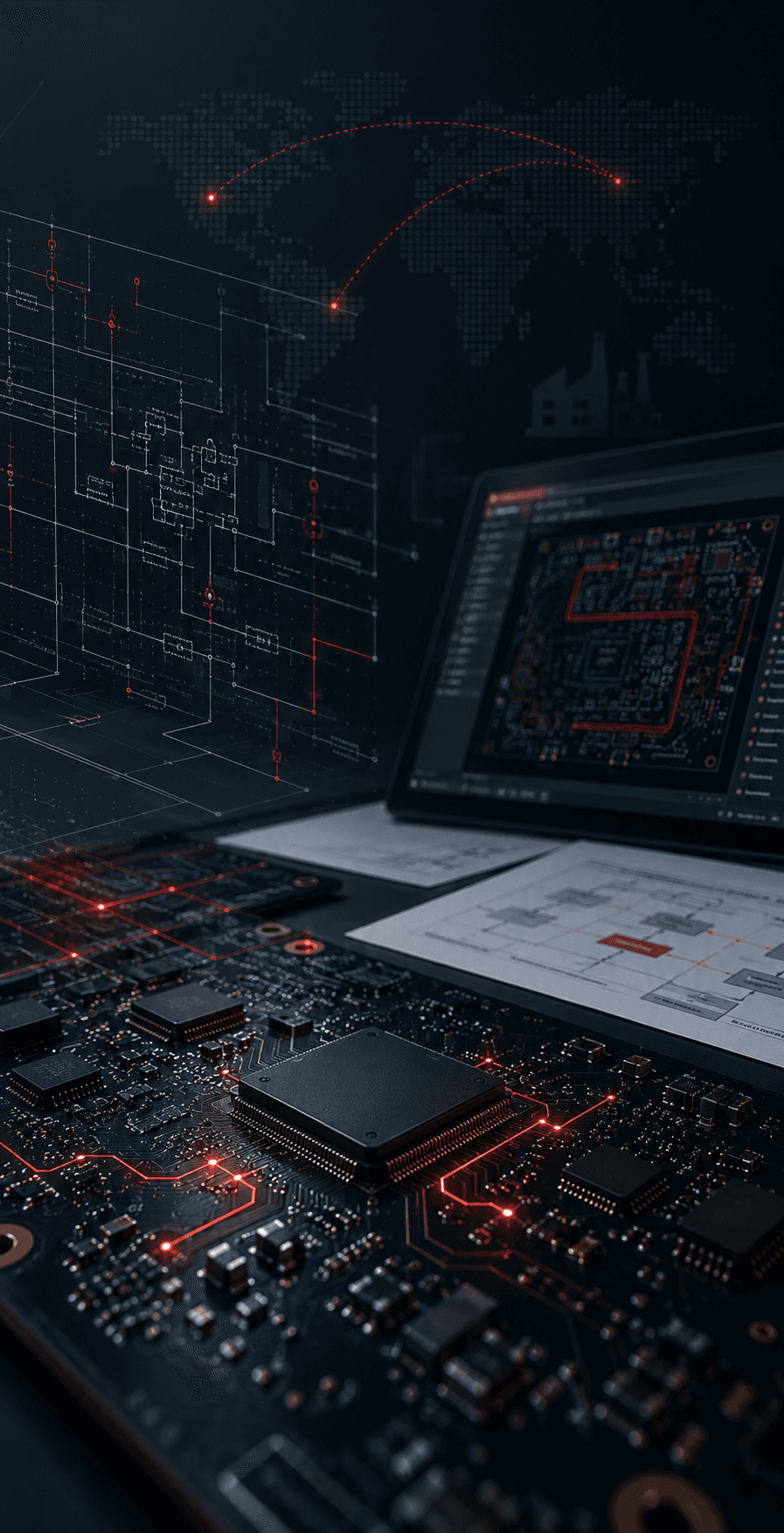 a dark high tech electronics circuit engineeringpng