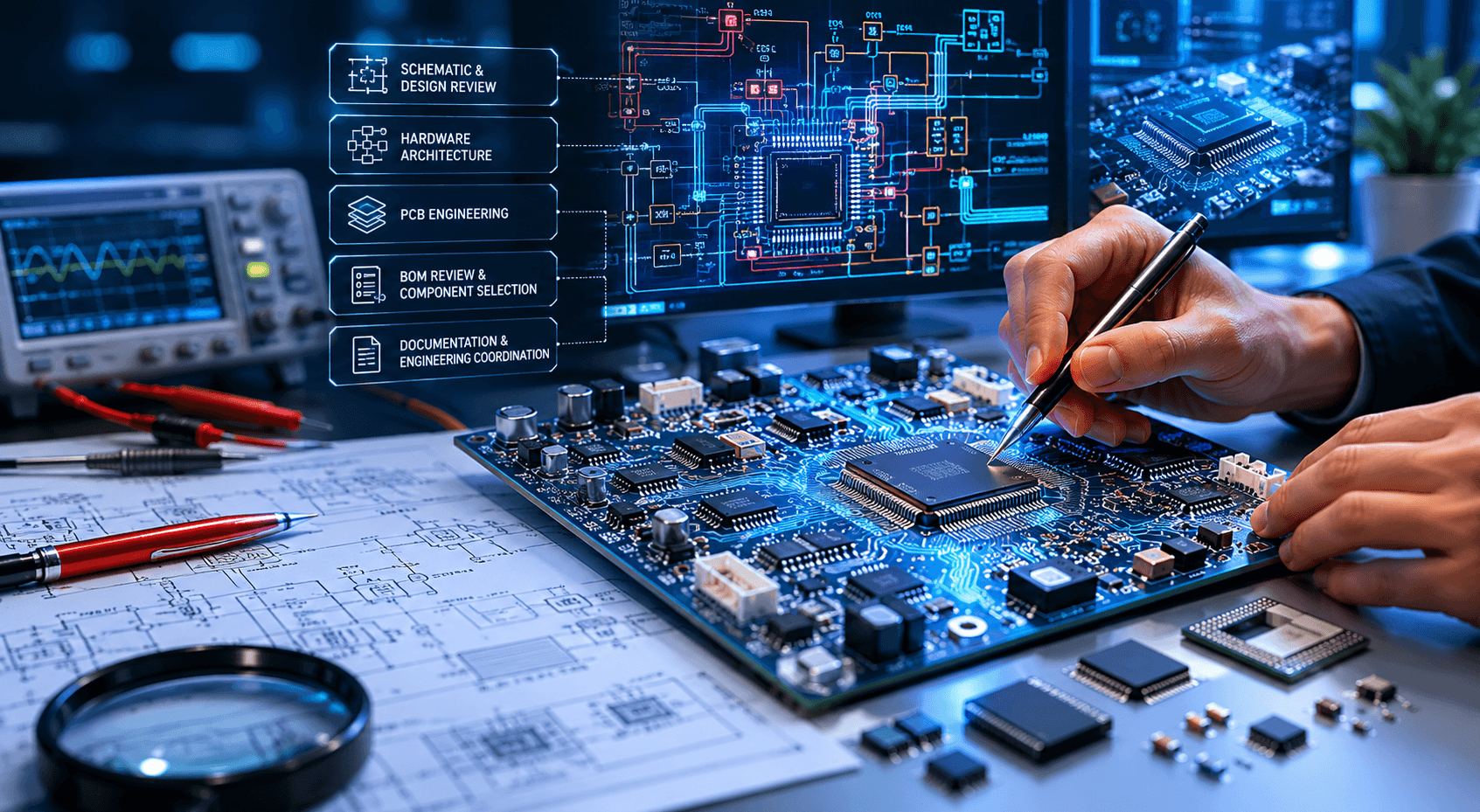 a high detail photorealistic modern tech workspapng Illustration